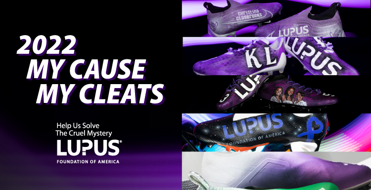Image of customized lupus cleats worn by NFL players